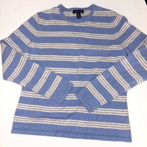 Lands' End Kids Cashmere Crew Neck Stripe Sweater Blue White Gray - M (10-12)